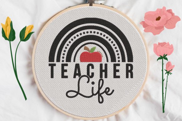 Teacher Life Rainbow and Apple Embroidery Review