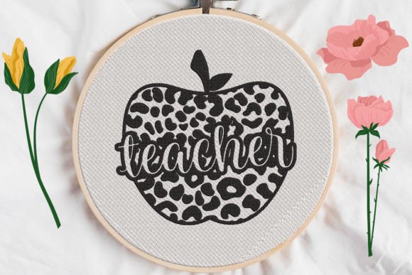 Teacher Sign, Leopard Skin Apple Embroidery Review
